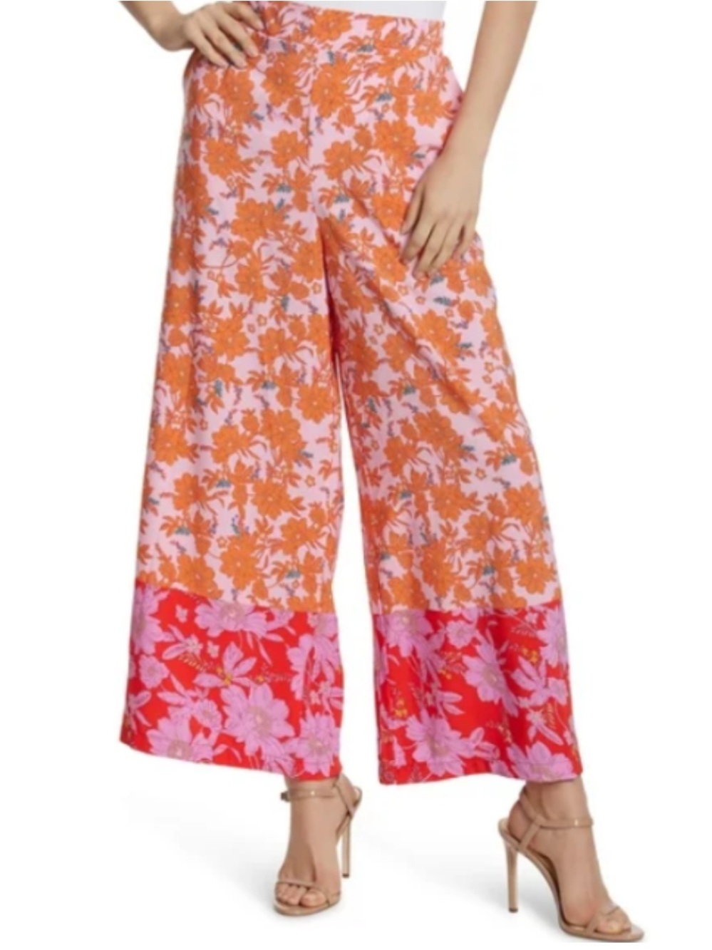 Jessica Floral Wide-Leg Palazzo Pants in Orange & Pink